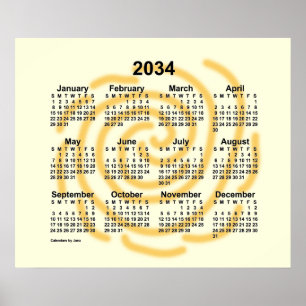 Affiche Calendrier des journées ensoleillées 2034 par Post