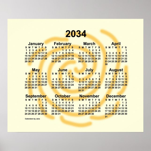 Affiche Calendrier des journées ensoleillées 2034 par Post (Devant)