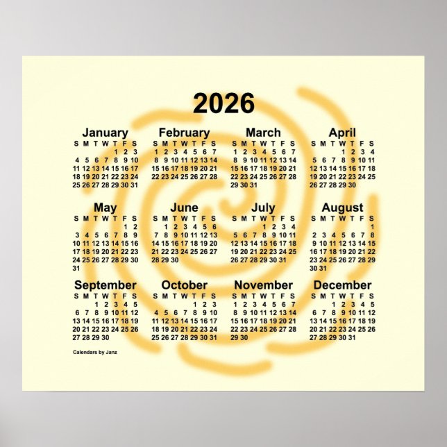 Affiche Calendrier des jours ensoleillés 2026 de Janz (Devant)