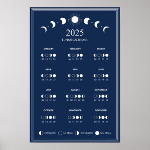 Affiche Calendrier des phases lunaires 2025 Cycles lunaire
