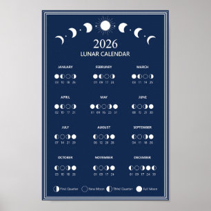 Affiche Calendrier des phases lunaires 2026 Cycles lunaire