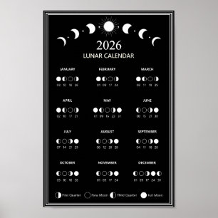 Affiche Calendrier des phases lunaires 2026 Cycles lunaire