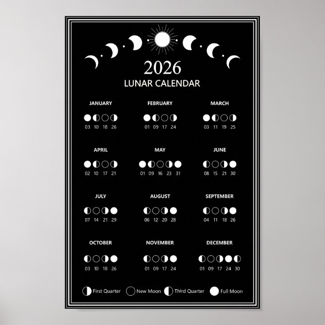 Affiche Calendrier des phases lunaires 2026 Cycles lunaire (Devant)