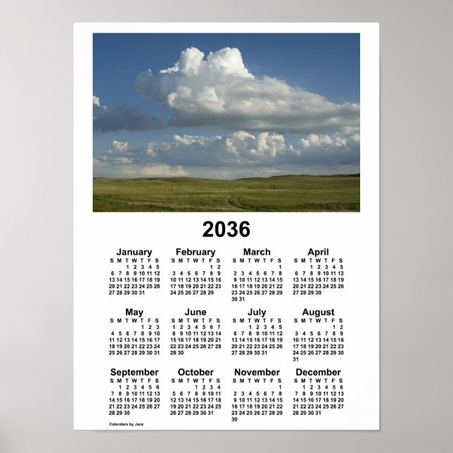 Affiche Calendrier des Sandhills du Nebraska 2036 par Janz (Devant)