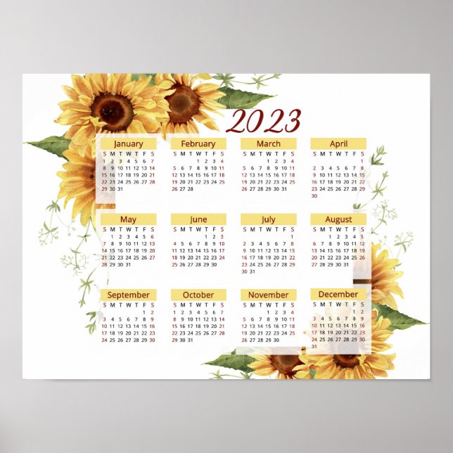 Affiche Calendrier des tournesols, Calendrier 2023, Annuel (Devant)