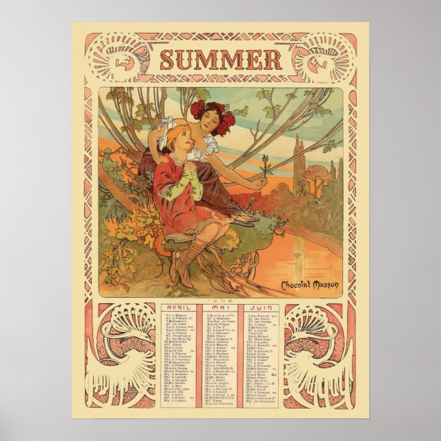 Affiche Calendrier d'été Art nouveau de l'ère victorienne  (Devant)