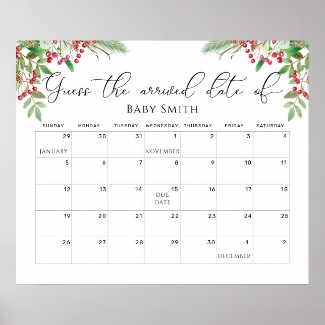 Affiche Calendrier devinez la date prévue à feuilles persi (Devant)