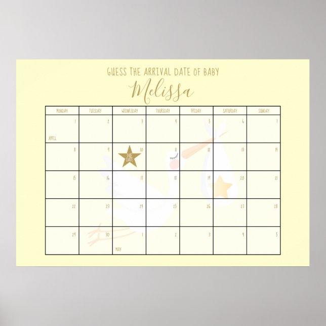 Affiche Calendrier Devinez la Date Prévue Crème Jeu de Bab (Devant)
