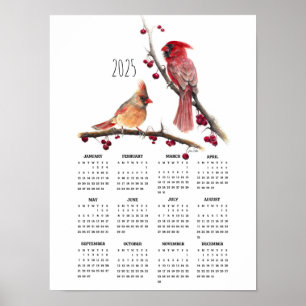 Affiche Calendrier d'hiver 2025 de la paire de cardinaux