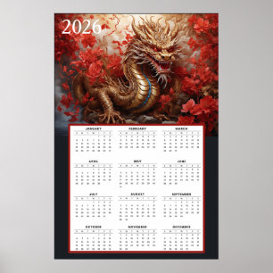 Affiche Calendrier du Dragon Doré 2026 – Feu d'Automne