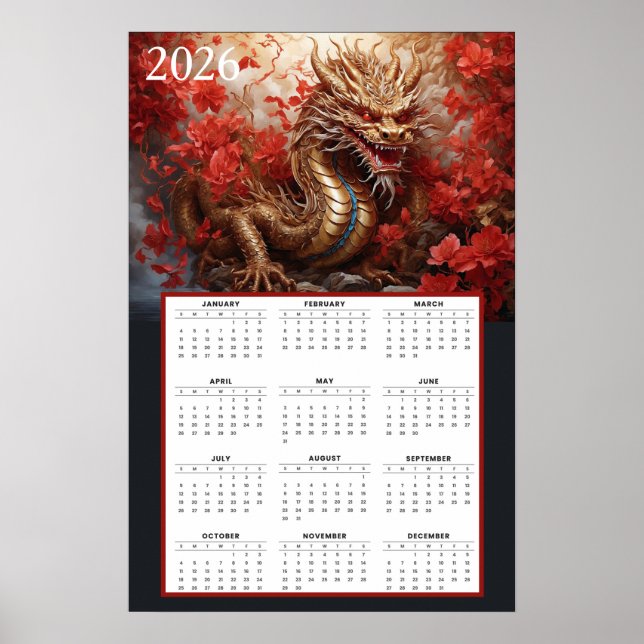 Affiche Calendrier du Dragon Doré 2026 – Feu d'Automne  (Devant)