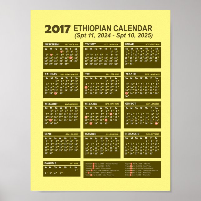 Affiche Calendrier du nouvel an éthiopien 2017 2024/2025 (Devant)