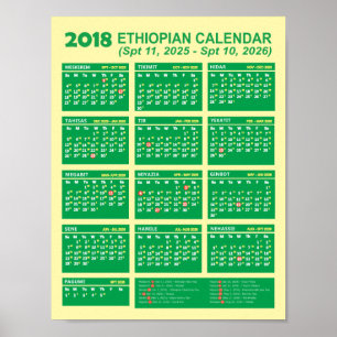 Affiche Calendrier du nouvel an éthiopien 2018 2025/2026