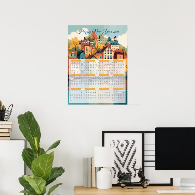 Affiche Calendrier du village charmant 2024  (Bureau à domicile)