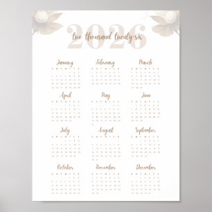Affiche Calendrier élégant sur une page Floral Script 2026