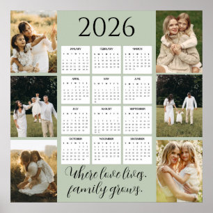 Affiche Calendrier familial 2026 avec espace pour 6 portra