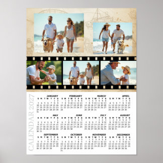 Affiche Calendrier familial 2027, Vintage, Industriel