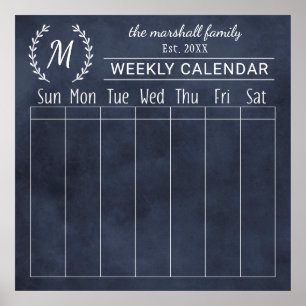 Affiche Calendrier familial hebdomadaire Navy Chalkboard a