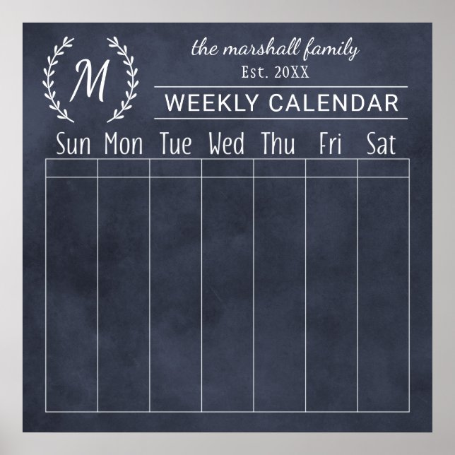 Affiche Calendrier familial hebdomadaire Navy Chalkboard a (Devant)
