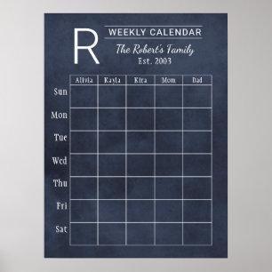 Affiche Calendrier familial hebdomadaire Navy Chalkboard a