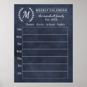 Affiche Calendrier familial hebdomadaire Navy Chalkboard a
