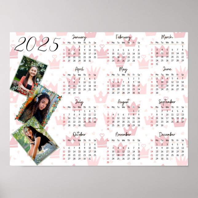 Affiche Calendrier familial personnalisé 2025 avec 3 photo (Devant)