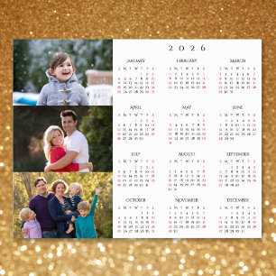 Affiche Calendrier familial personnalisé 2026 avec 3 photo