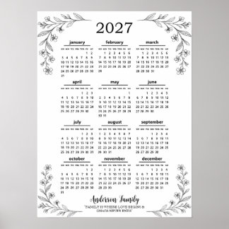 Affiche Calendrier familial personnalisé Fleur sauvage 202
