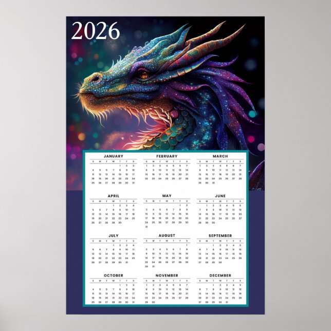 Affiche Calendrier Fantastique du Dragon Mystique 2026  (Devant)