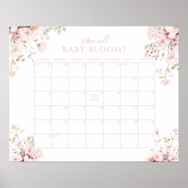 Affiche Calendrier Fleur Rose Quand la Petite Fille Fleuri (Devant)