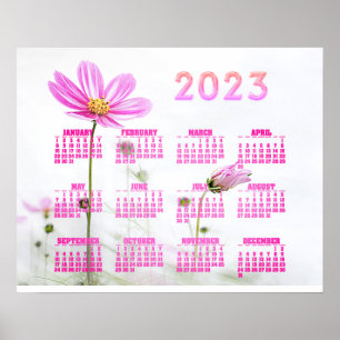 Affiche Calendrier Fleur sauvage rose 2023