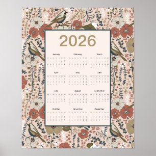 Affiche Calendrier Fleurs Oiseaux 2026