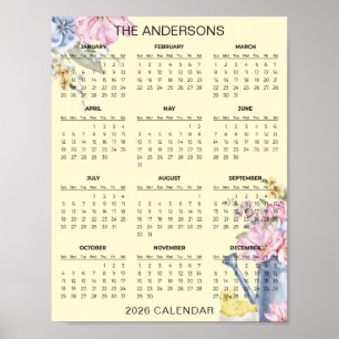 Affiche Calendrier floral élégant et simple 2026