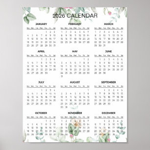 Affiche Calendrier floral simple mais élégant 2026   