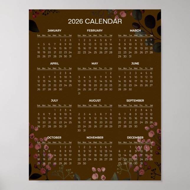 Affiche Calendrier floral simple mais élégant 2026 |  (Devant)