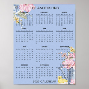 Affiche Calendrier floral simple mais élégant 2026