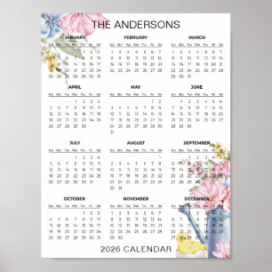 Affiche Calendrier floral simple mais élégant 2026   