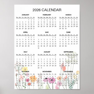Affiche Calendrier floral simple mais élégant 2026   