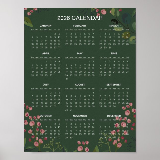 Affiche Calendrier floral simple mais élégant 2026 |  (Devant)