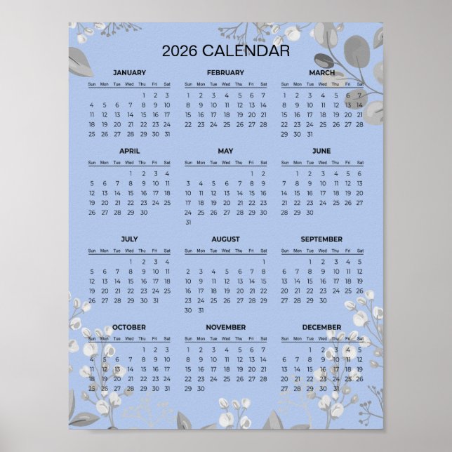 Affiche Calendrier floral simple mais élégant 2026 |  (Devant)