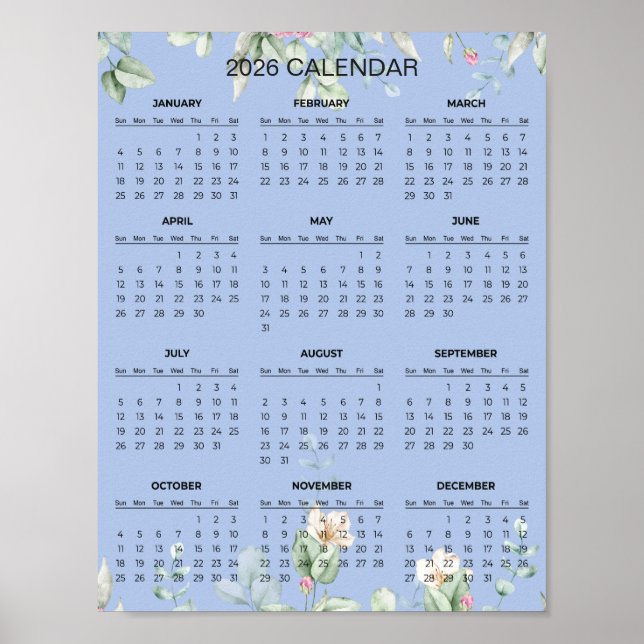 Affiche Calendrier floral simple mais élégant 2026  |  (Devant)