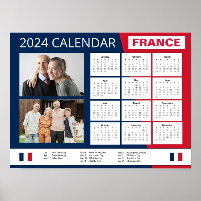 Affiche Calendrier français en anglais | Ajouter Votre Pho (Devant)