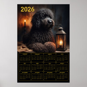 Affiche Calendrier Goldendoodle 2026 avec Lanterne et Boug