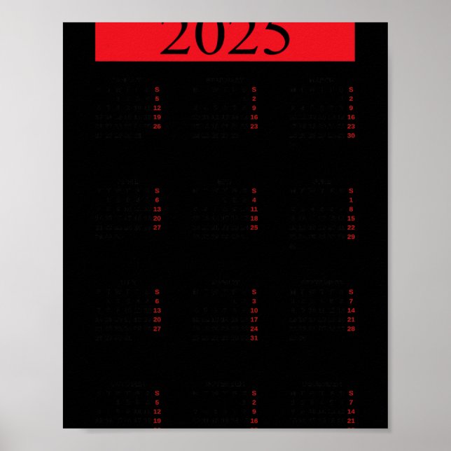 Affiche Calendrier graphique du Nouvel An 2025 avec jours  (Devant)