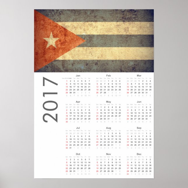 Affiche Calendrier Grunge Cuba Drapeau 2017 (Devant)