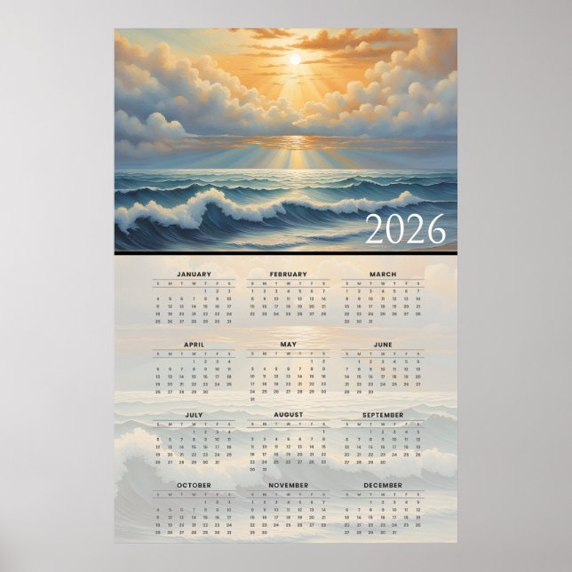 Affiche Calendrier Horizon Océan Ensoleillé 2026  (Devant)