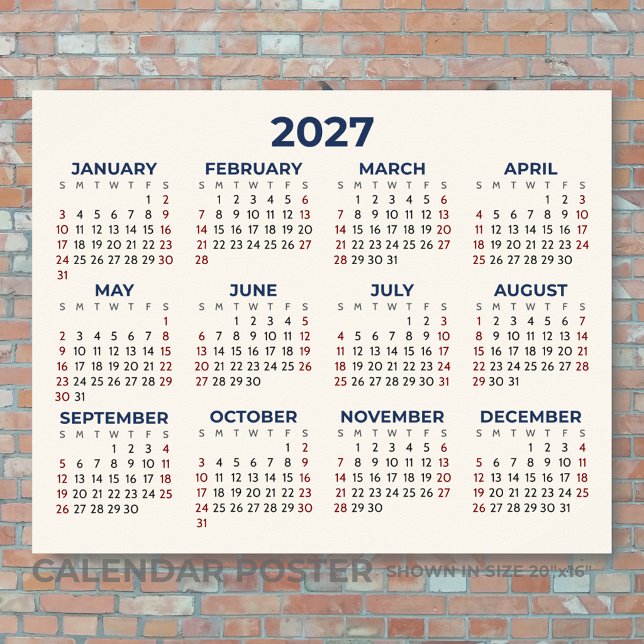 Affiche Calendrier Horizontal 2027 Toutes Vos Couleurs (Créateur téléchargé)