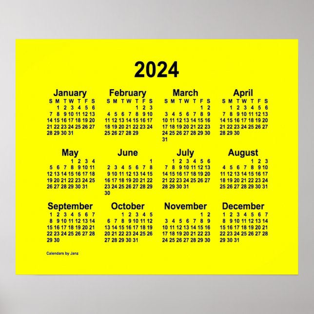 Affiche Calendrier jaune 2024 par Janz Imprimer (Devant)