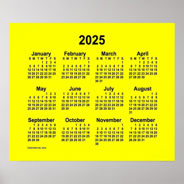 Affiche Calendrier Jaune 2025 par Janz Print (Devant)