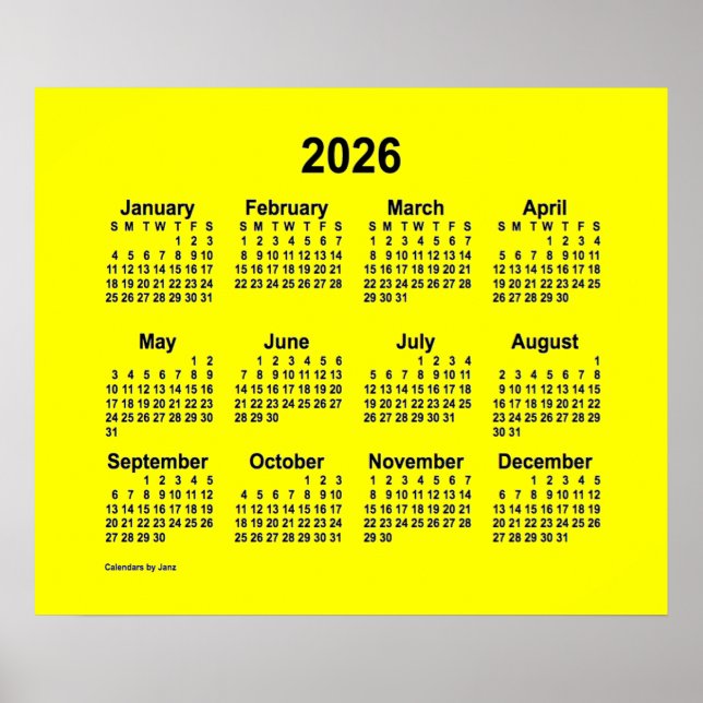 Affiche Calendrier Jaune 2026 par Janz Print (Devant)